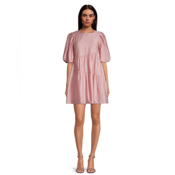 Moon River pink asymmetrical tiered minidress - Picture 2 of 13